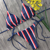 Nautical Striped Slide Triangle String Brazilian Two Piece Bikini Swimsuit